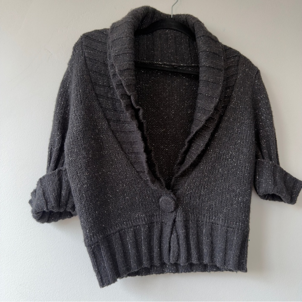 Daisy Fuentes Charcoal‎ Cropped Shawl-Collar Cardigan